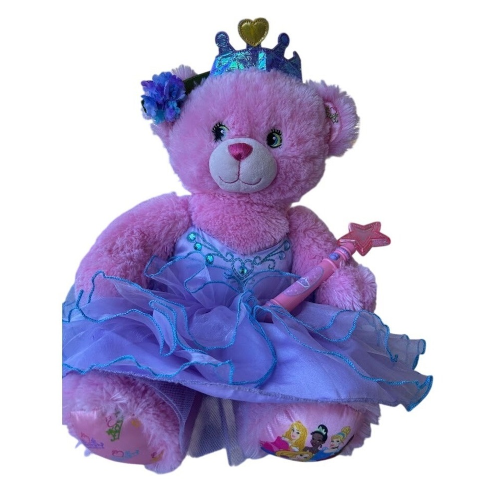 Build-A-Bear‎ Disney Princess Pink Plush Bear Purple Tutu Tiara Wand Set